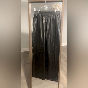 FAUX leather pants elastic waist band wide leg size large great fit